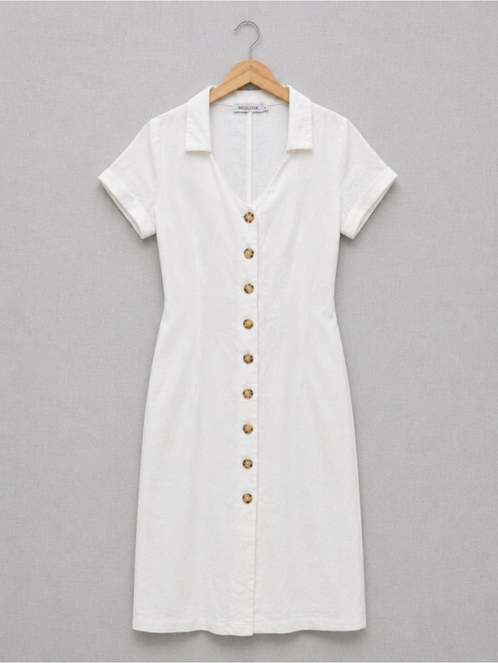 MISSLOOK Dresses & Skirts - MISSLOOK White Short-Sleeve Button-Front Midi Dress